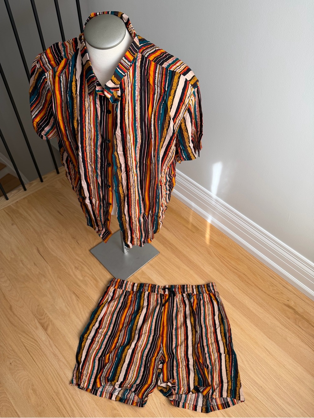 Men's Casual Multicolor Striped Short-Sleeve Button-Down Shirt - Multicolor